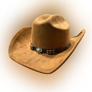 Brown Turq Stone Wooden Beaded Band Hat